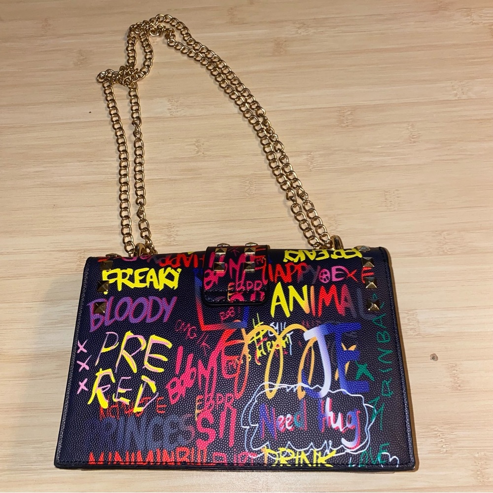 Jelly Grafitti Quilted Twist Lock Purse Bag Studded Multicolor Crossbody Chain - Picture 4 of 15